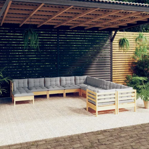 Conjunto Lounge de Jardim c/ Almofadões Cinza Pinho (11 pcs)
