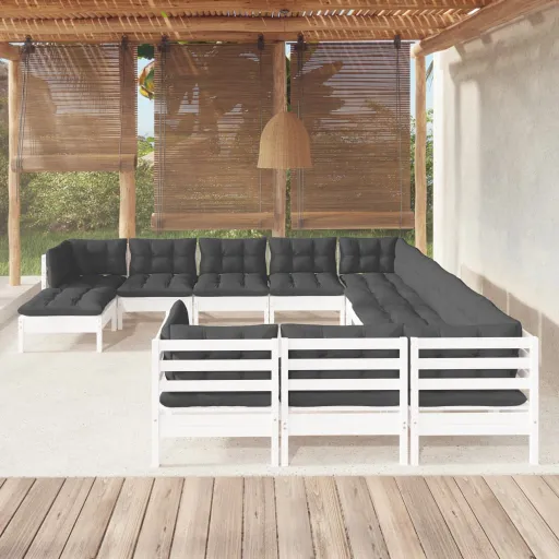 Conjunto Lounge de Jardim c/ Almofadões Pinho Branco (12 pcs)