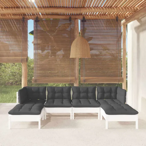 Conjunto Lounge de Jardim c/ Almofadões Pinho Branco (6 pcs)