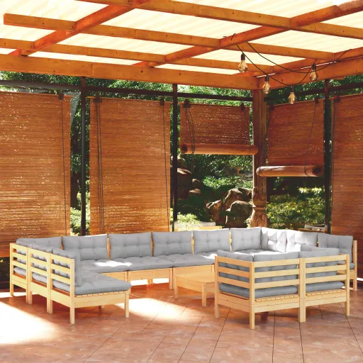 Conjunto Lounge de Jardim c/ Almofadões Cinza Pinho (13 pcs)