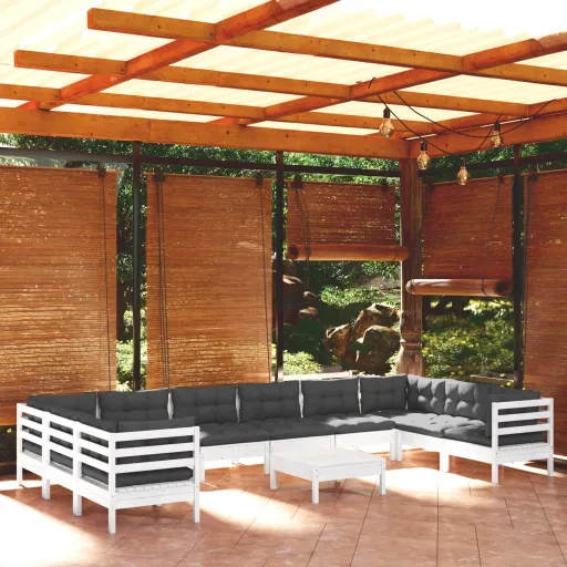 Conjunto Lounge de Jardim c/ Almofadões Pinho Branco (11 pcs)