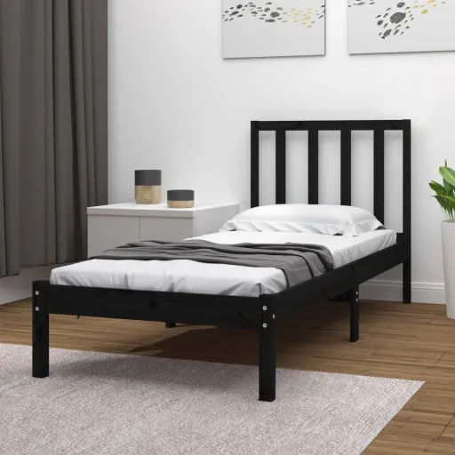 Estrutura de Cama Pequena Solteiro 75x190 cm Pinho Maciço Preto