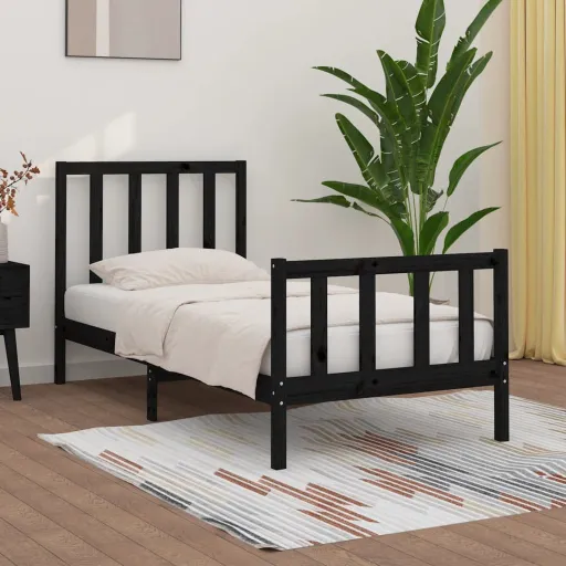 Estrutura Cama Pequena Solteiro 75x190 cm Madeira Maciça Preto