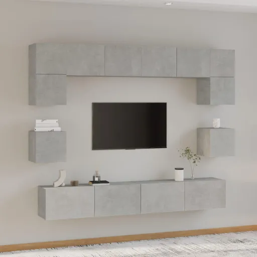 Conjunto Móveis de TV   Madeira Processada Cinzento Cimento (8 pcs)