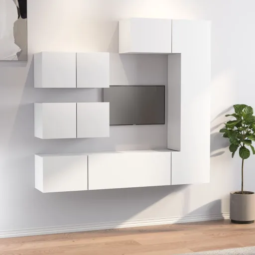 Conjunto Móveis de TV   Madeira Processada Branco (6 pcs)