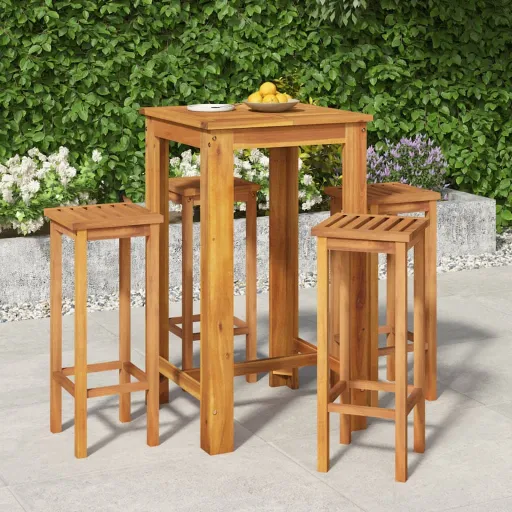 Conjunto de Bar para Jardim Madeira de Acácia Maciça (5 pcs)