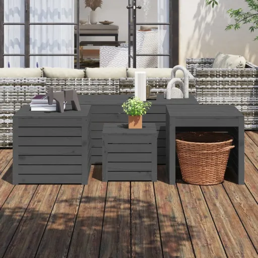 Conjunto de Caixas de Jardim Pinho Maciço Cinzento (4 pcs)
