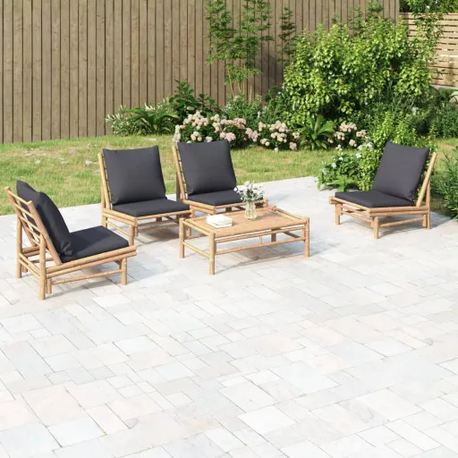 Conjunto Lounge Jardim Bambu c/ Almofadões Cinza-Escuro (5 pcs)