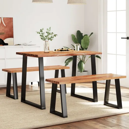 Conjunto de Jantar c/ Bordas Vivas Acácia Maciça (3 pcs)