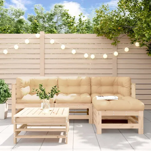 Conjunto Lounge Jardim com Almofadões Madeira Maciça (5 pcs)