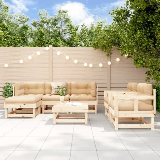 Conjunto Lounge de Jardim com Almofadões Madeira Maciça (7 pcs)