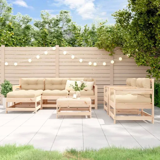 Conjunto Lounge de Jardim com Almofadões Madeira Maciça (7 pcs)