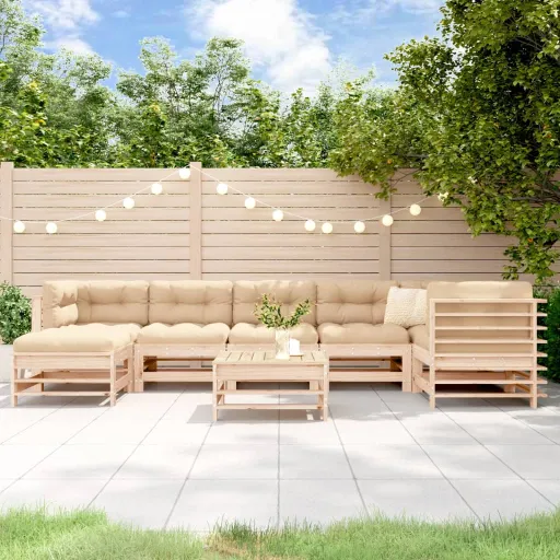 Conjunto Lounge Jardim c/ Almofadões Madeira Maciça (8 pcs)