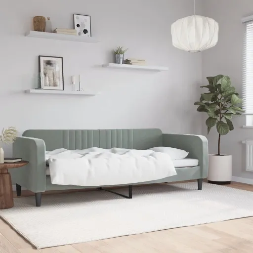 Sofá-Cama 80x200 cm Veludo Cinzento-Claro