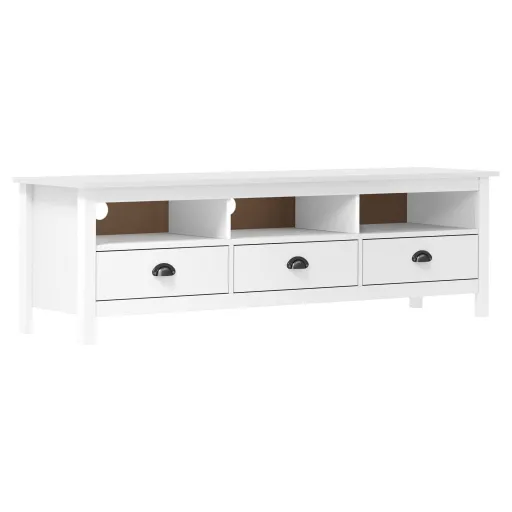 Móvel de TV Hill 158x40x47 cm Pinho Maciço Branco
