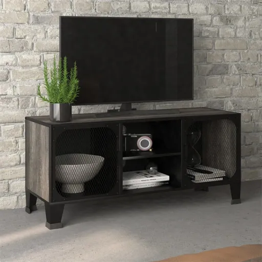 Móvel de TV 105x36x47 cm Metal e MDF Cinzento