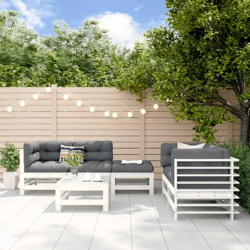 Conjunto Lounge de Jardim Pinho Maciço Branco (6 pcs)