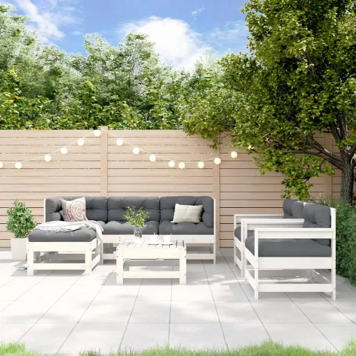 Conjunto Lounge de Jardim Pinho Maciço Branco (7 pcs)