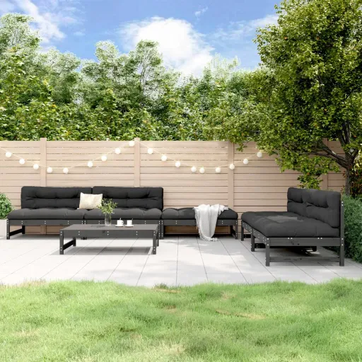 Conjunto Lounge de Jardim Pinho Maciço Cinzento (6 pcs)