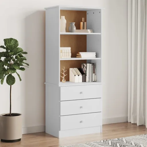 Estante c/ Gavetas ALTA 60x35x142 cm Pinho Maciço Branco