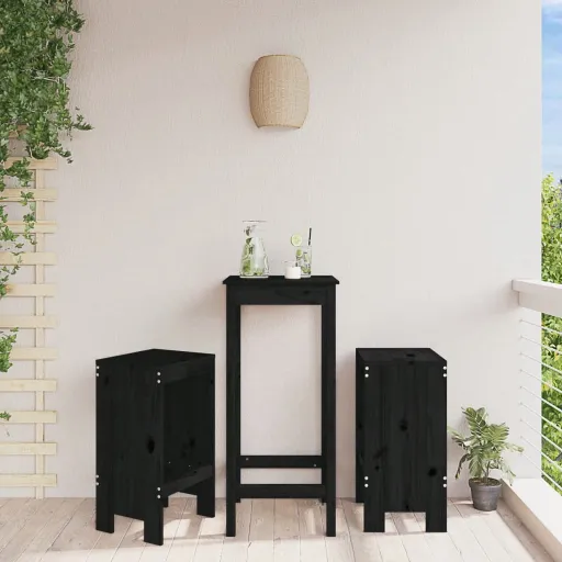 Bancos de Bar   40x36x75 cm Madeira de Pinho Maciça Preto (2 pcs)