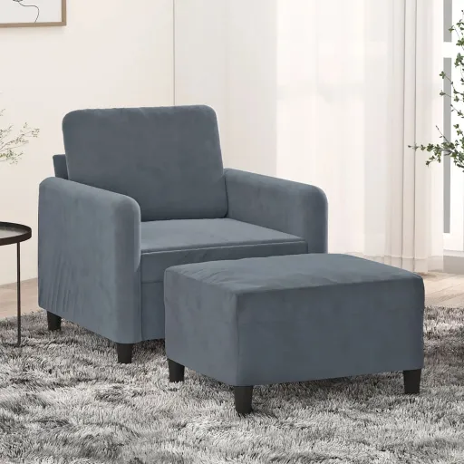 Poltrona com Apoio de Pés 60 cm Veludo Cinzento-Escuro