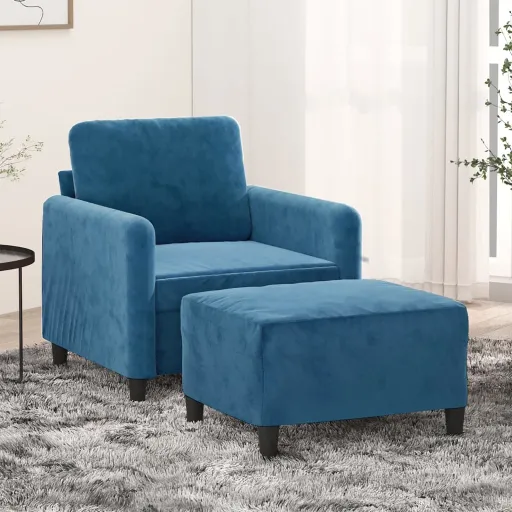 Poltrona com Apoio de Pés 60 cm Veludo Azul