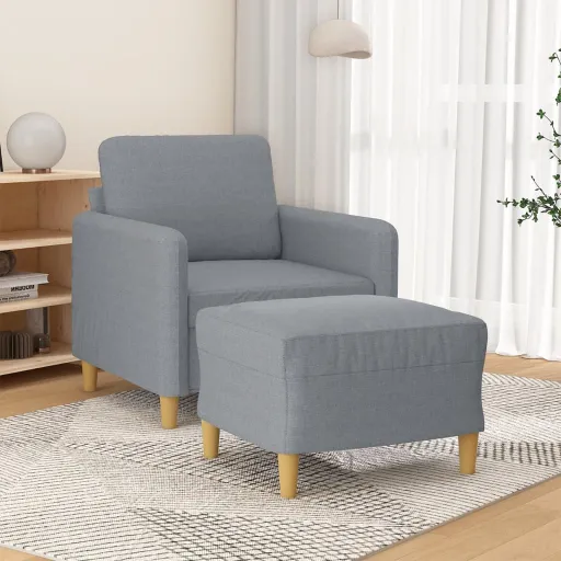 Poltrona com Apoio de Pés 60 cm Tecido Cinzento-Claro