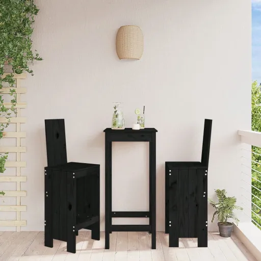 Cadeiras de Bar   40x42x120 cm Pinho Maciço Preto (2 pcs)