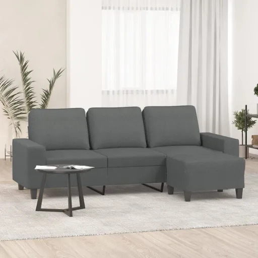 Sofá de 3 Lugares com Apoio de Pés 180 cm Tecido Cinza-Escuro