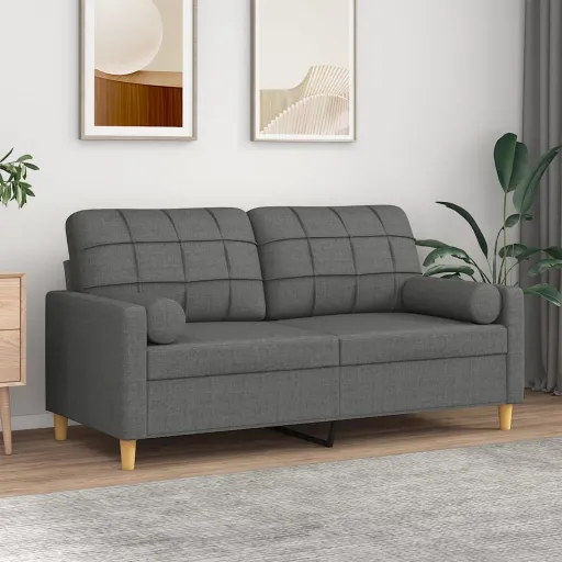 Sofá 2 Lugares +Almofadas Decorativas 140cm Tecido Cinza-Escuro