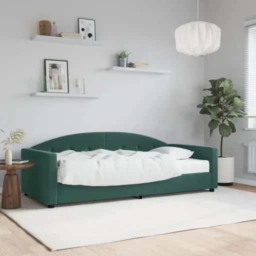 Sofá-Cama com Colchão 90x200 cm Veludo Verde-Escuro