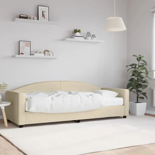 Sofá-Cama com Colchão 80x200 cm Tecido Cor Creme