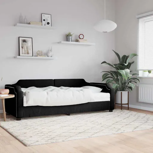 Sofá-Cama com Colchão 80x200 cm Tecido Preto