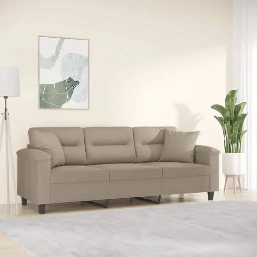 Sofá 3 Lugares c/ Almofadas 180 cm Microfibra Cinza-Acastanhado
