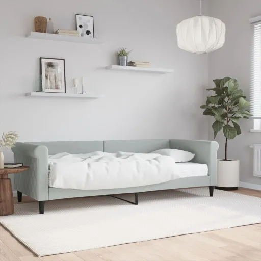 Sofá-Cama com Colchão 80x200 cm Veludo Cinzento-Claro