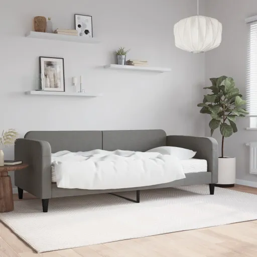 Sofá-Cama com Colchão 90x200 cm Tecido Cinzento-Escuro
