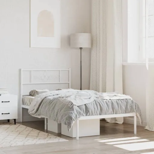 Estrutura de Cama com Cabeceira 80x200 cm Metal Branco