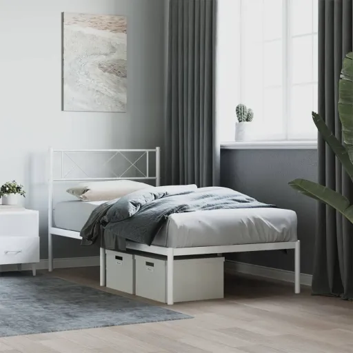 Estrutura de Cama em Metal com Cabeceira 107x203 cm Branco