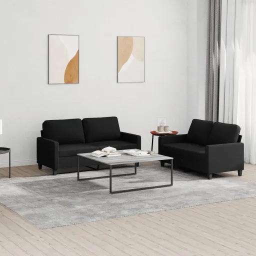 Conjunto de Sofás com Almofadões Tecido Preto (2 pcs)