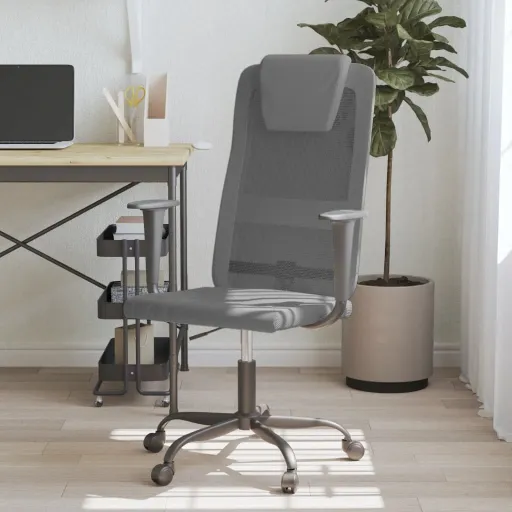 Cadeira Escritório Tecido Malha/Couro Art. Regulável Cinza