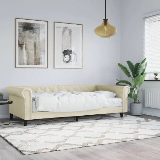 Sofá-Cama com Colchão 90x200 cm Couro Artificial Cor Creme