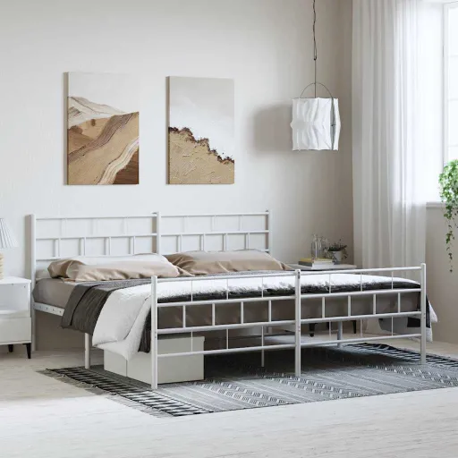 Estrutura de Cama com Cabeceira e Pés 193x203 cm Metal Branco