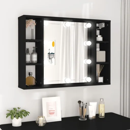 Armário Espelhado com Luzes LED 76x15x55 cm Preto