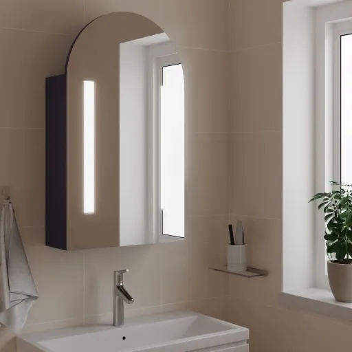 Armário Espelhado Arqueado p/ Casa de Banho c/ Luz LED Cinzento