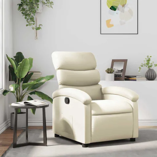 Poltrona Reclinável Couro Artificial Cor Creme