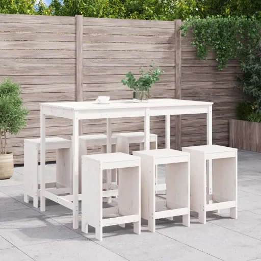 Conjunto de Bar para Jardim Pinho Maciço Branco (7 pcs)