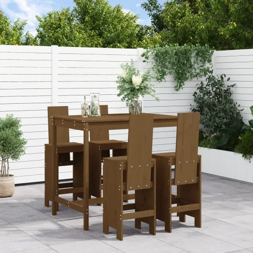 Conj. de Bar p/ Jardim Madeira Pinho Maciça Castanho-Mel (5 pcs)