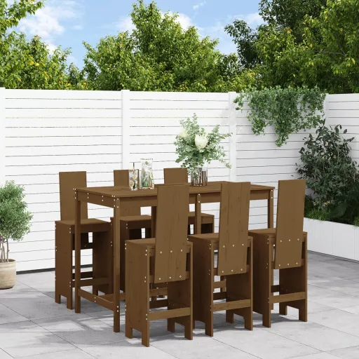 Conj. de Bar p/ Jardim Madeira Pinho Maciça Castanho-Mel (7 pcs)