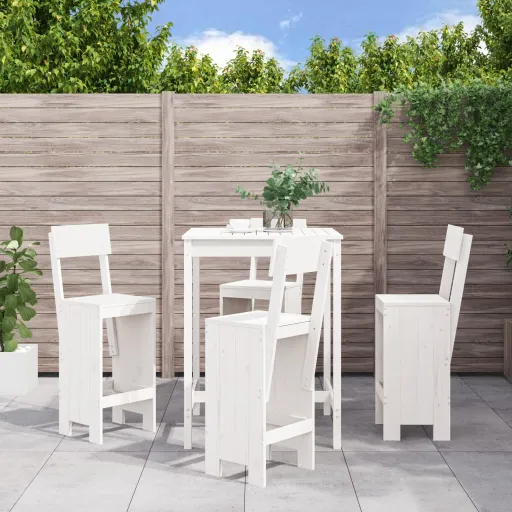 Conjunto de Bar para Jardim Pinho Maciço Branco (5 pcs)